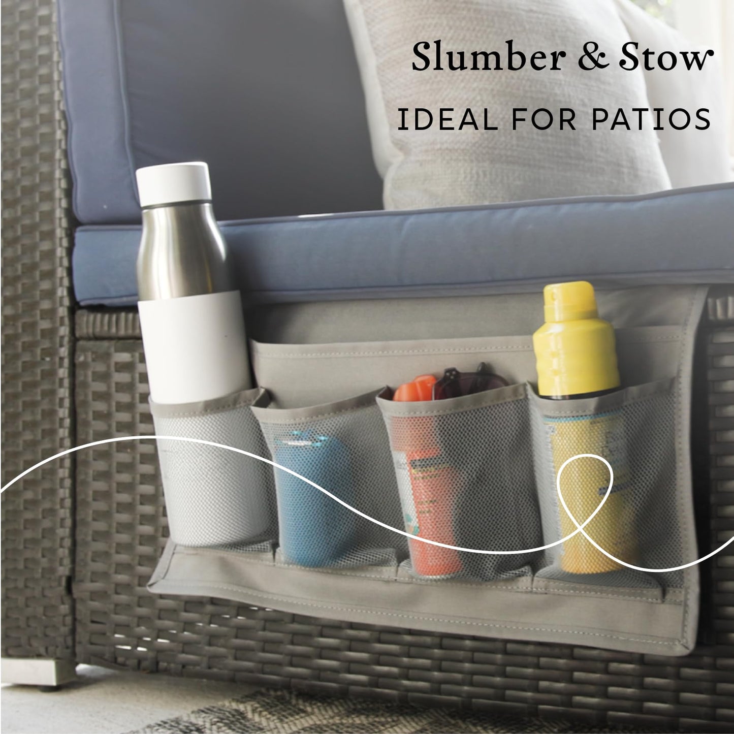 Houseify Slumber & Stow Hanging Bedside Caddy - 5 Pocket Bed Caddy Organizer for Tablets, Magazines, Phone, Glasses, Remotes & More - Ideal Storage For Dorm, Bedroom & Living Areas - 10"x17.3"