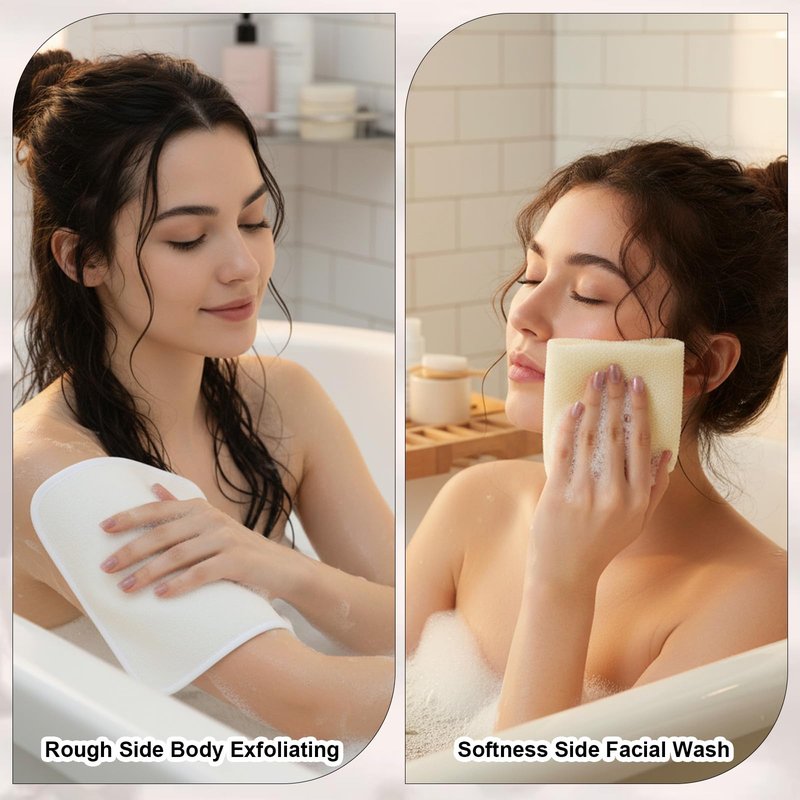 Aphumedc 4PCS Exfoliating Washcloth Set - Soft Weave Towel for Face Body, Body Scrubber for Dead Skin Thin Wash Rags for Travel - Beige Exfoliating Towel Pack