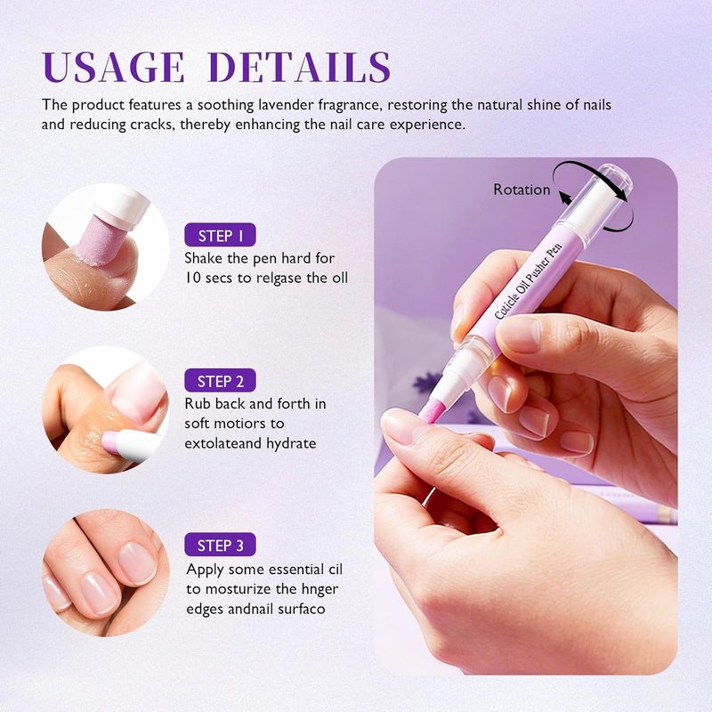 Skiennix 2-in-1 Cuticle Oil Pusher Pen - Nourish, Moisturize & Brighten Nails | 3-Pack
