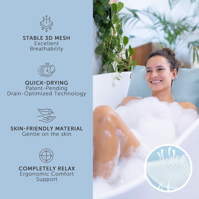 Nunuoo Bath Pillows for Tub Neck and Back Support,Bathtub Cushion backrest headrest Neck Pillow,tub Pillow for Bathtub,3D Mesh Core,Breathable,Quick-Drying,Ergonomic Comfort,Gray
