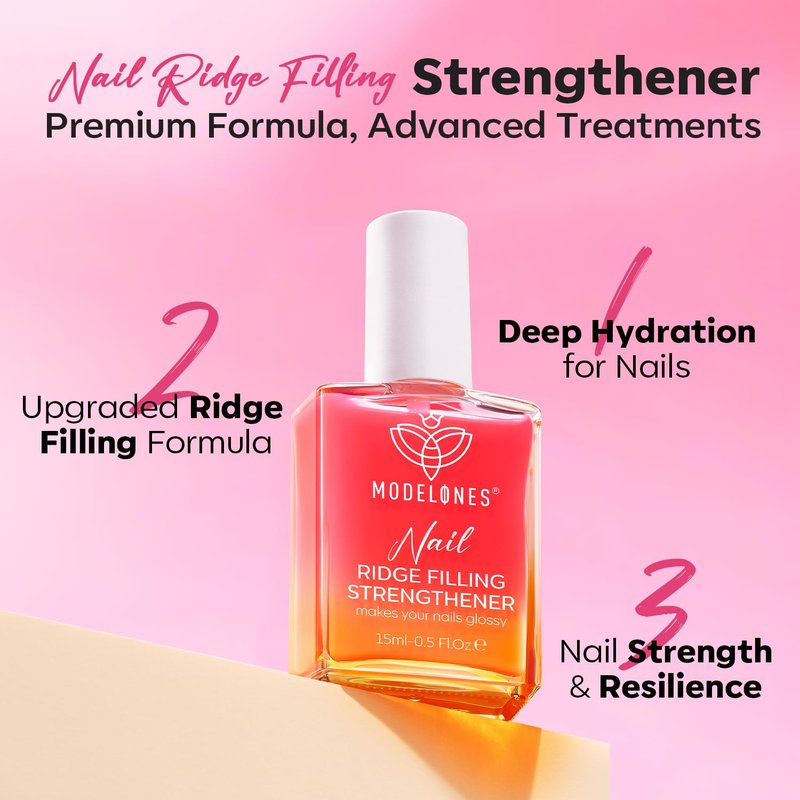 modelones Nail Strengthener Sheer Pink Nail Polish Nail Hardener Extra Strong and Growth Natural Nail Ridge Filler Nail Strengthener for Damaged Nails Repair Gifts for Women 15ml