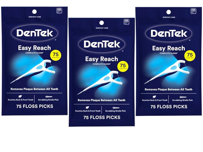DenTek Floss Picks - Complete Clean Easy Reach, No Break & No Shred | 75-Count, 3 Pack