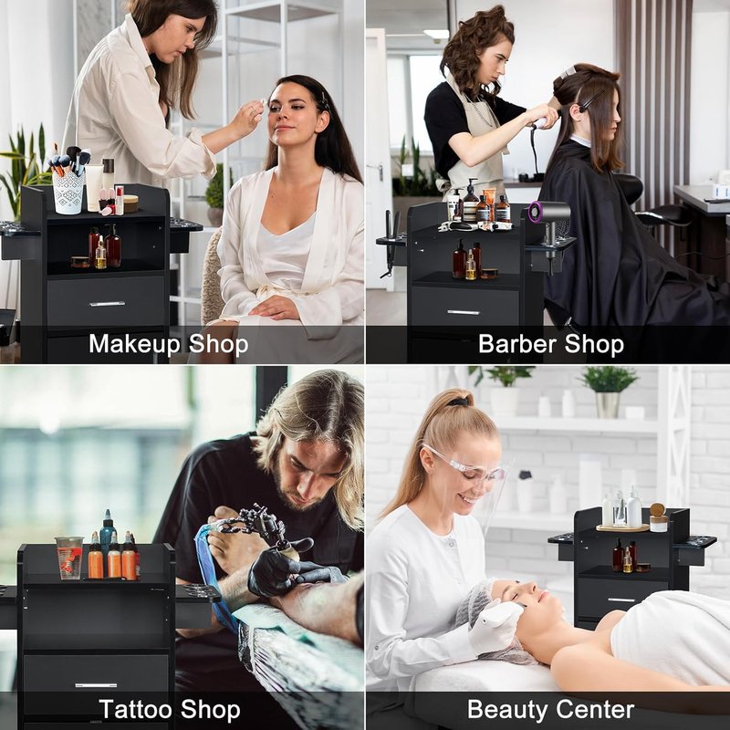 Winado Beauty Salon Trolley Cart - Rolling Salon Station with 360° Wheels, 6 Tool Holders & 1 Drawer | Black