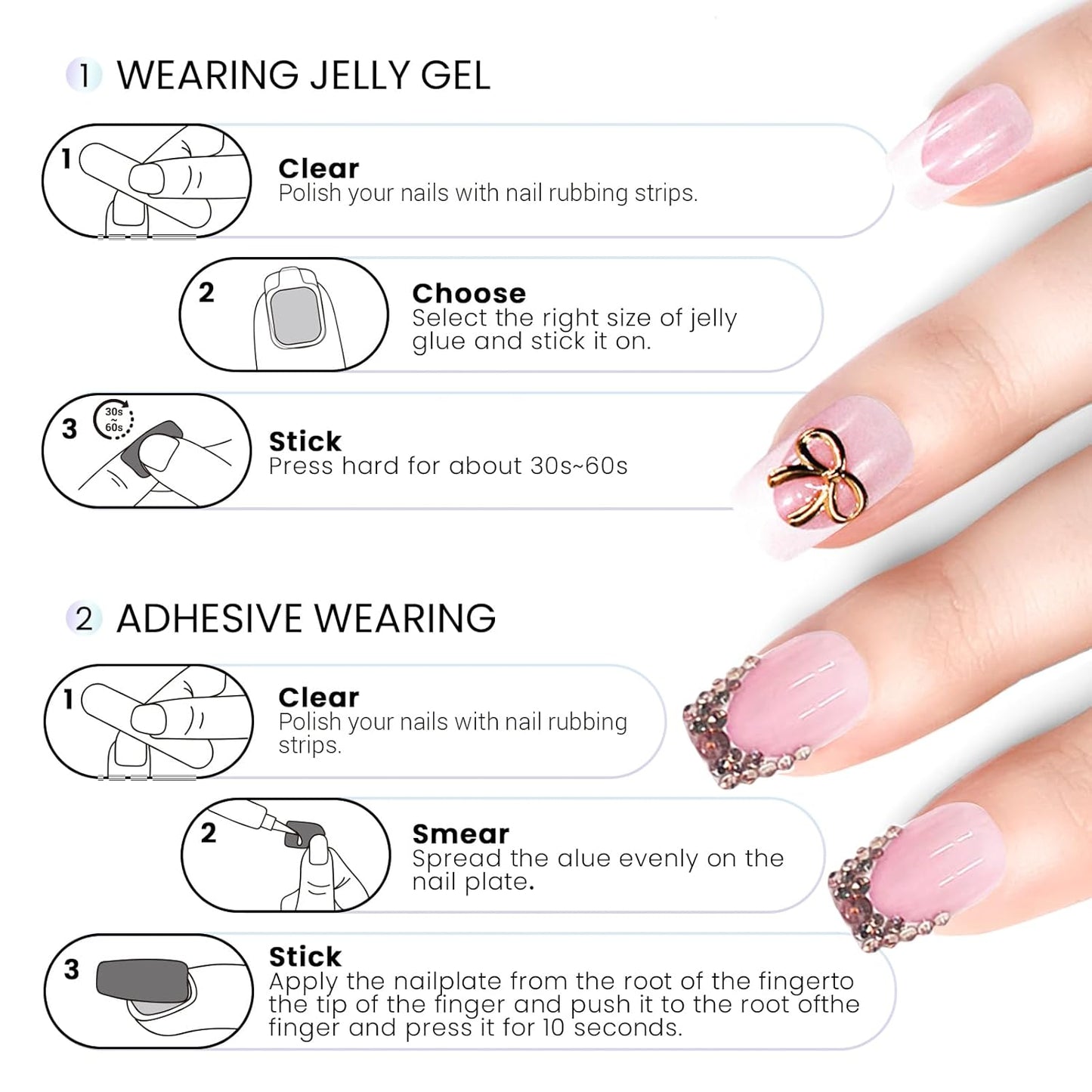 Skiennix Reusable Press-On Nails - 144 Pcs in 12 Sizes & 6 Styles | Cute Bow Design