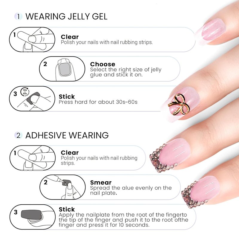 Skiennix Reusable Press-On Nails - 144 Pcs in 12 Sizes & 6 Styles | Cute Bow Design