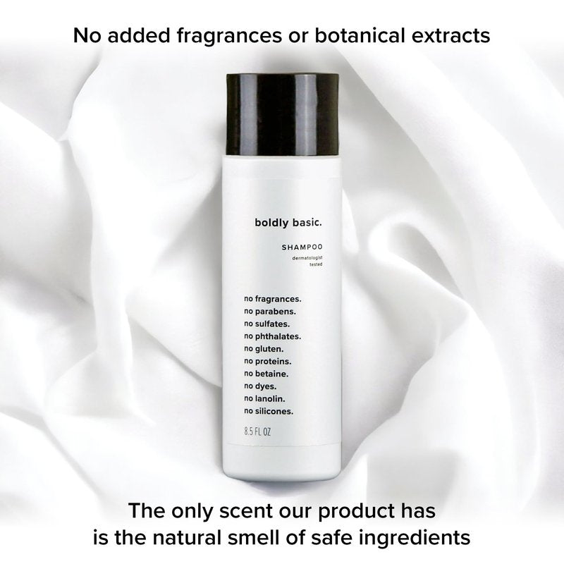 Boldly Basic Fragrance Free Shampoo - Gentle on Sensitive Skin and Hair - Unscented - Dermatologist Tested - No Sulfates, Parabens or Gluten - Non Comedogenic and Hypoallergenic