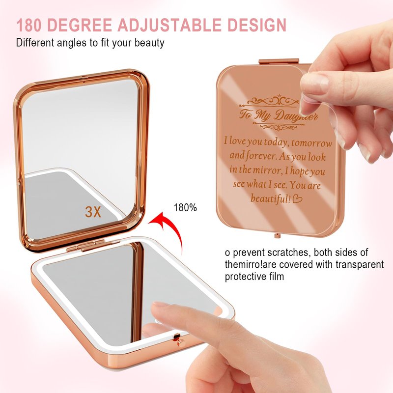 GLINTZ Daughter Gifts from Mom, Rose Gold Daughters Compact Mirror with Light, Birthday Gifts for Daughter from Mother, Graduation Wedding Anniversary Christmas