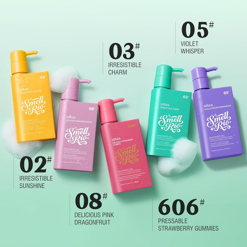 Sttes Smell Rio Shower Oil 08# (Delicious Pink Dragonfruit) 5.47 oz – Moisturizing Body Wash with Pink Dragonfruit, Jasmine & Hibiscus Scent, Natural Plant Oils, No Mineral Oil, Parabens or Phthalates