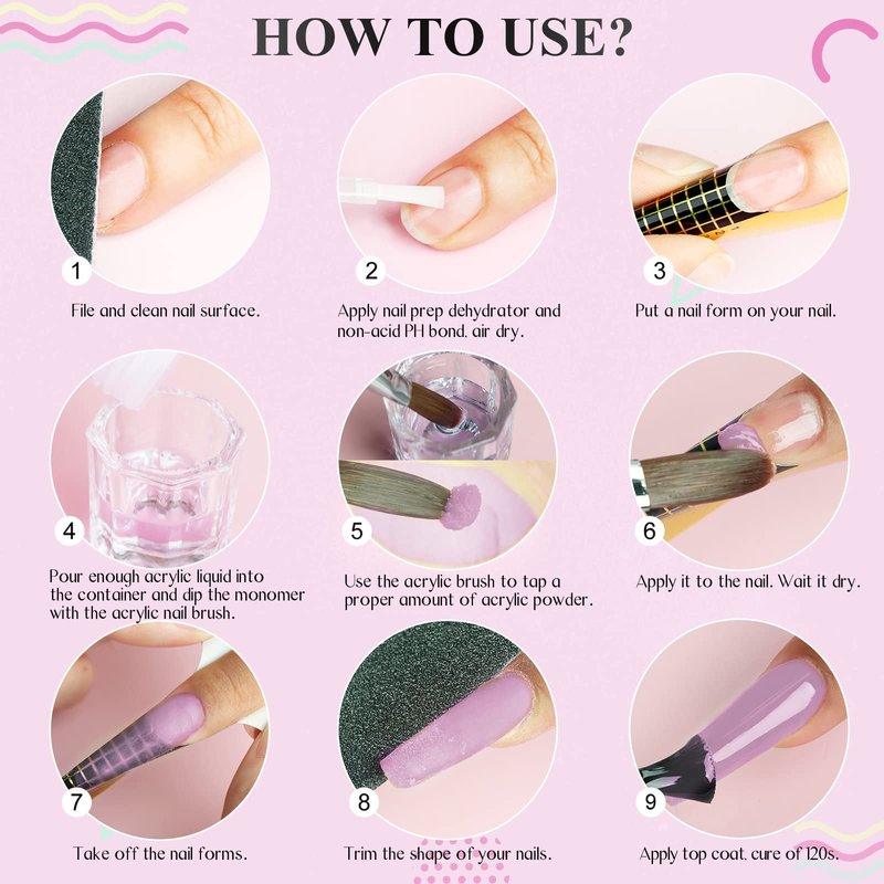 Saviland Acrylic Nail Kit - Clear Pink Nude Acrylic Powder Nails Kit Acrylic Set, Non-yellowing Acrylic Liquid, Acrylic Nail Brush Nail Forms and DIY Nail Art Tools Acrylic Nail Kit for Beginner