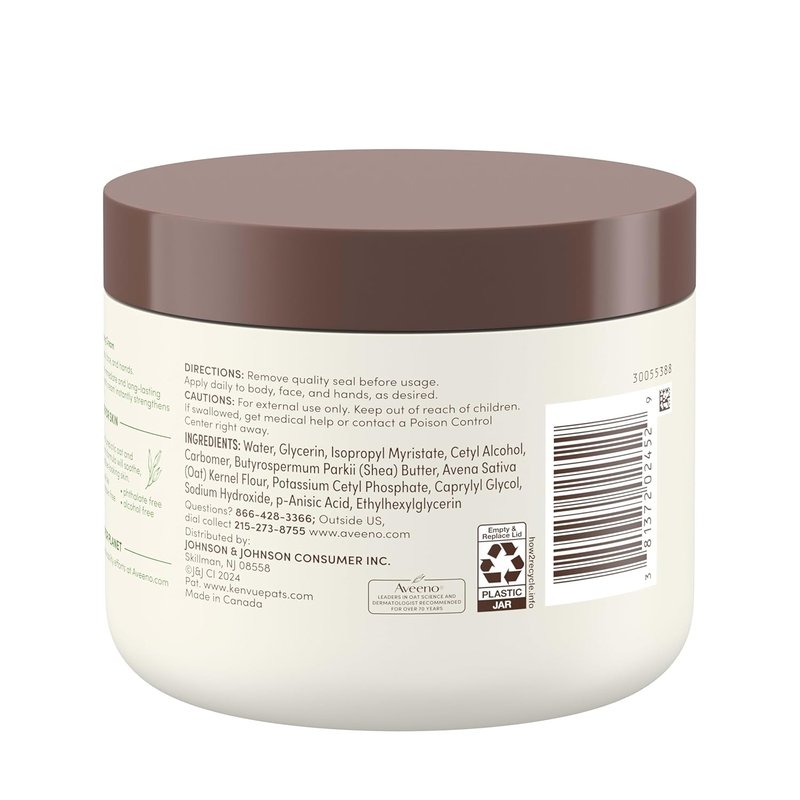 Aveeno Daily Moisturizing Cream - Hydrating Oat & Shea Butter Formula for Body, Face & Hands | 20 oz, Fragrance-Free