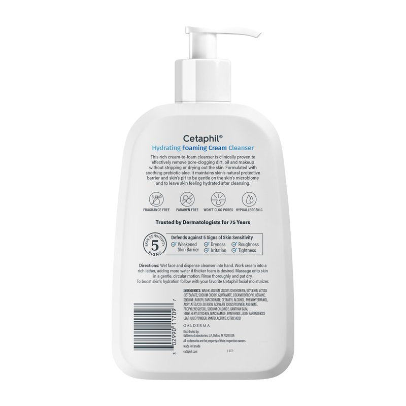 Cetaphil Cream to Foam Face Wash, Hydrating Foaming Cream Cleanser, 16 oz, For Normal to Dry, Sensitive Skin, with Soothing Prebiotic Aloe, Hypoallergenic, Fragrance Free