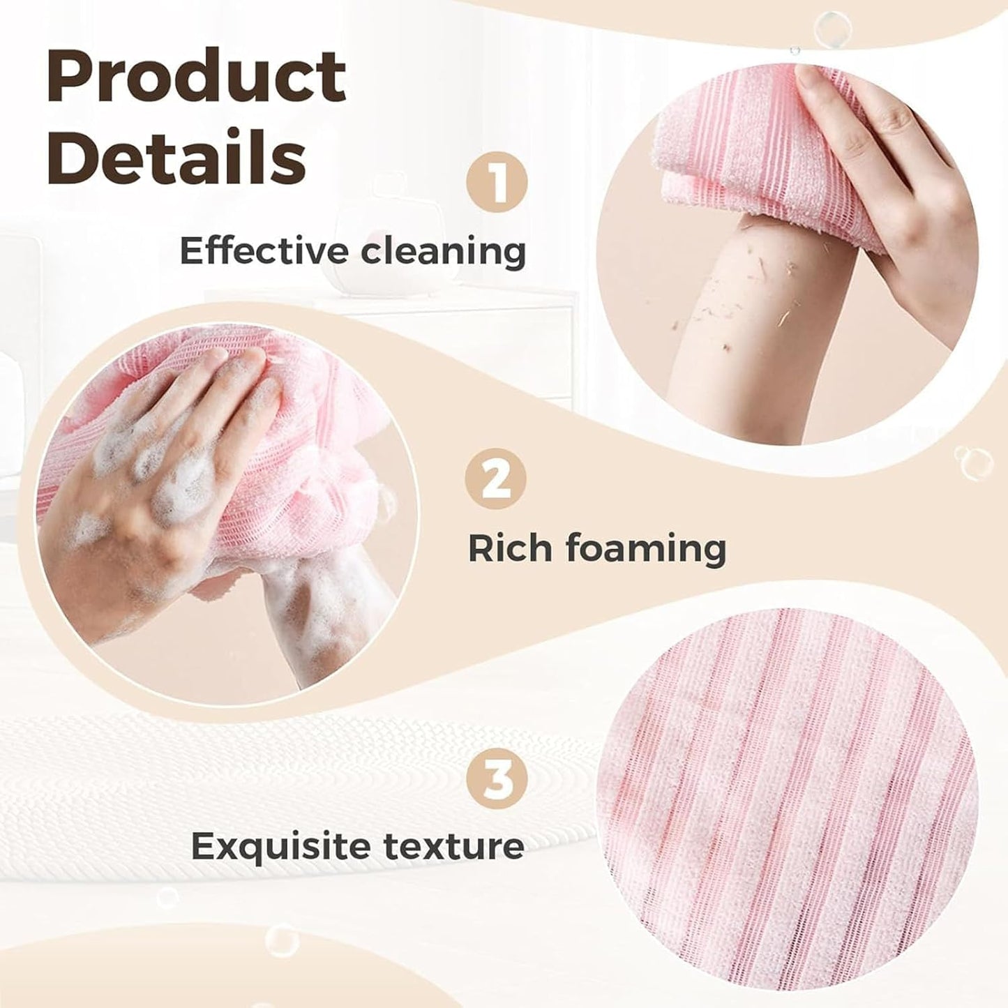 2Pcs Blissal Exfoliating Shower Towel - Deep Exfoliating, Soft Gentle & Quick-Drying Shower Towel for Body Scrub