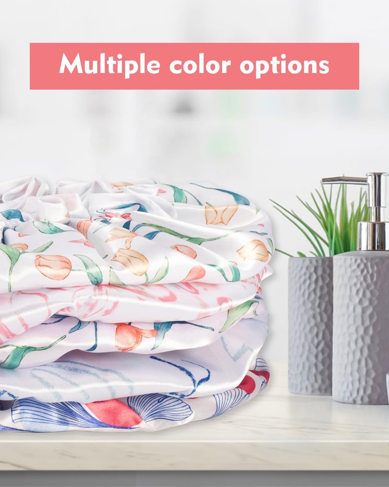 Aquior Shower Cap for Women, Waterproof Reusable Hair Cap with Soft Elastic, Large Size for Long Hair, Cute Bath Cap for Shower, Skincare, Cooking, Spa and Travel Use
