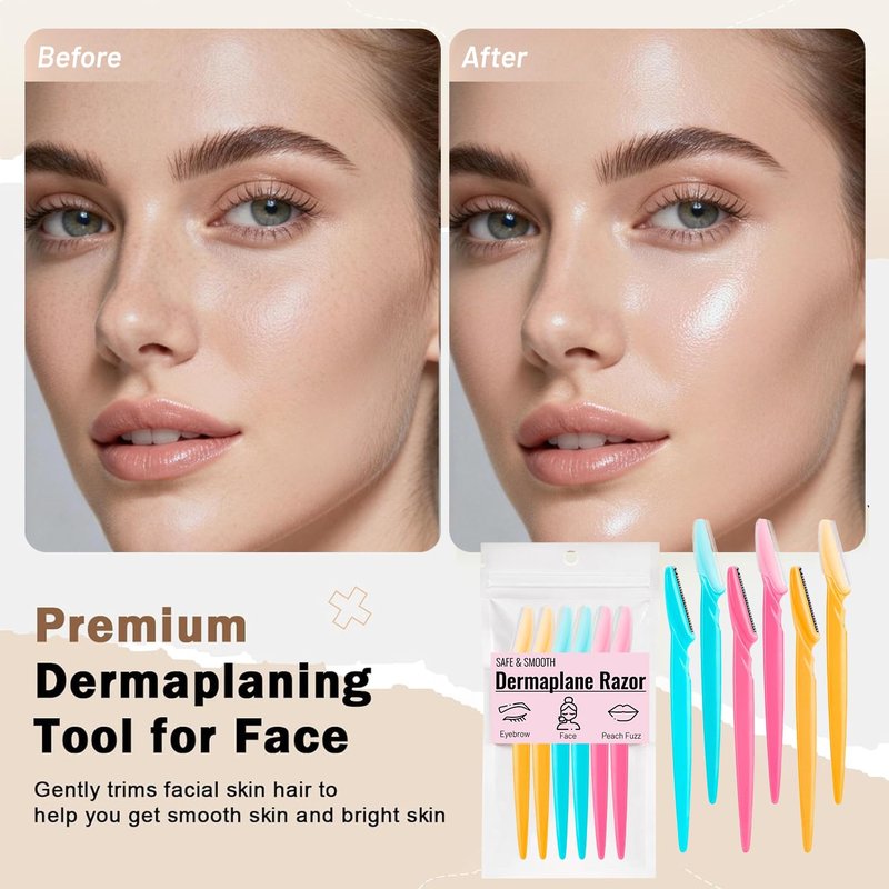 Dermaplane Razor for Women's Face & Eyebrows โ Professional Eyebrow Razor & Face Shavers for Women with Precision Blades | Gentle Exfoliating Eyebrow Trimmer & Facial Hair Remover Kit - 6 Pcs