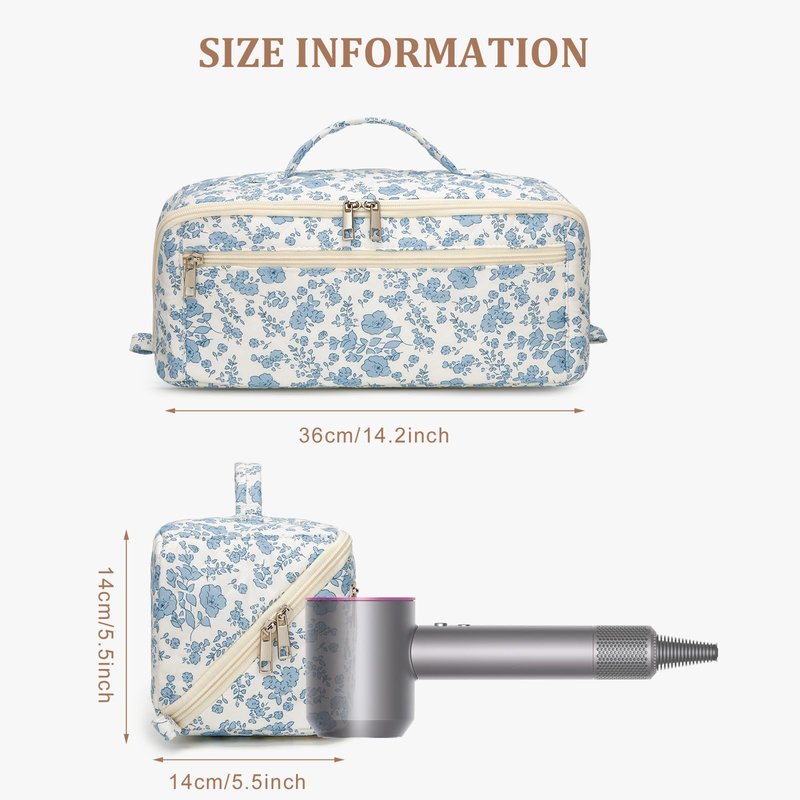 Cohawk Quilted Hair Tools Travel Bag Floral Travel Case Compatible with Dyson Airwrap Wide-open Cute Hair Dryer Bag for Shark Flexstyle