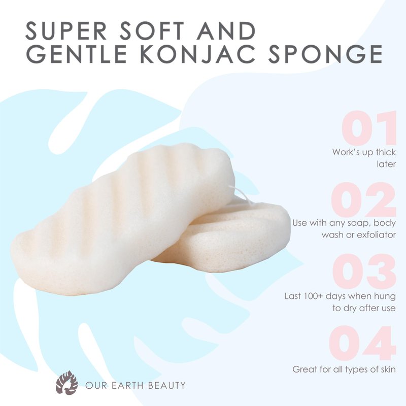 Konjac Sponge Body (2 Pack) | Microplastic Free Soft Plant Based Vegan Fiber | Sustainable | 100% Natural + Non-Toxic | Biodegradable | Eco-Friendly | Plastic Free Packaging