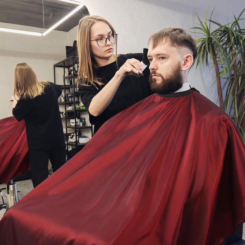 Hair Cutting Cape Set - Waterproof Anti-Static Barber Cape with Neck Brush & Disposable Paper | Large 57" x 51" (Wine Red)