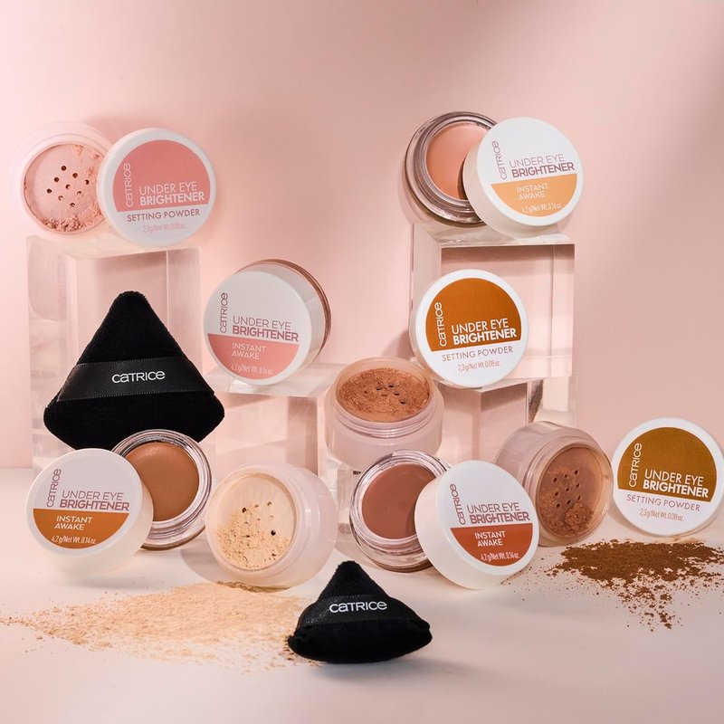 Catrice Under Eye Makeup Set - Brightening Concealer, Setting Powder & Puffs for Dark Circles | Light Rose