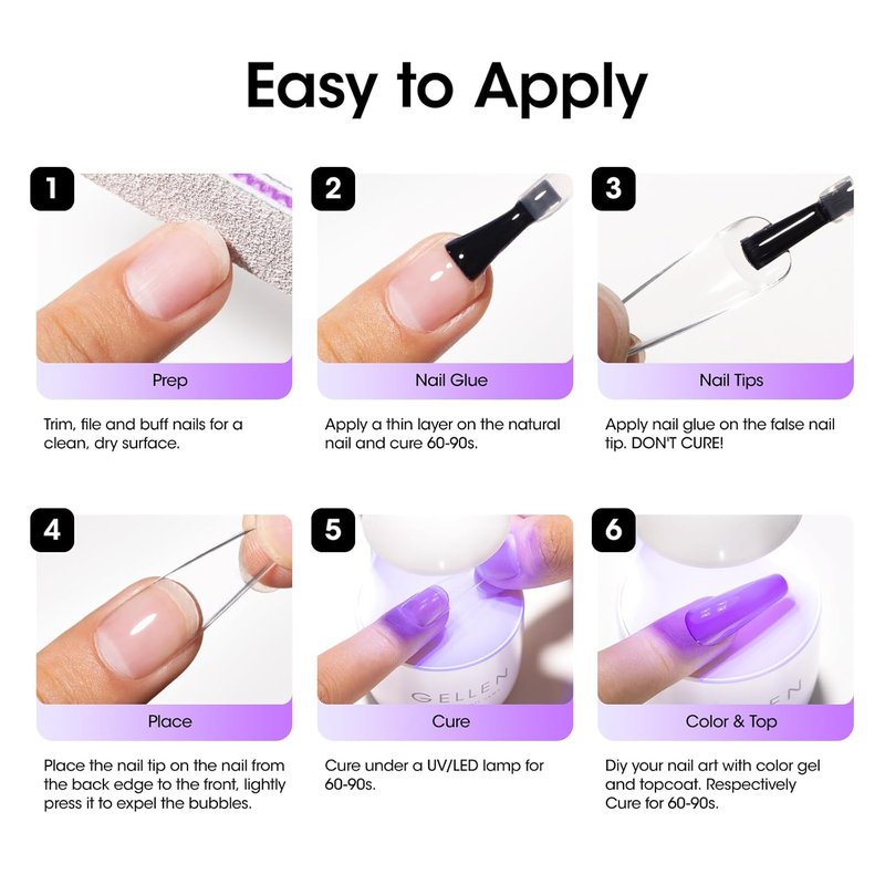 Gellen Nail Glue Gel - 5 in 1 UV Acrylic Nail Glue & No Wipe Top Coat | High Shine Finish for DIY Manicure