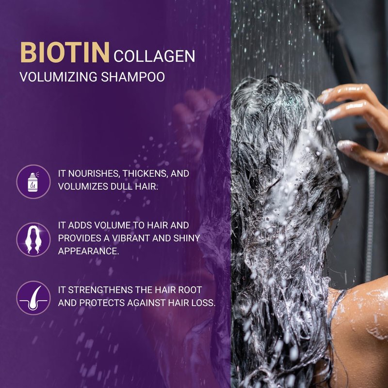 BIOXCIN Collagen Biotin Shampoo Anti-Hair Loss for All Hair Types Volumizing Herbal Formula 3-Pack 300 ML