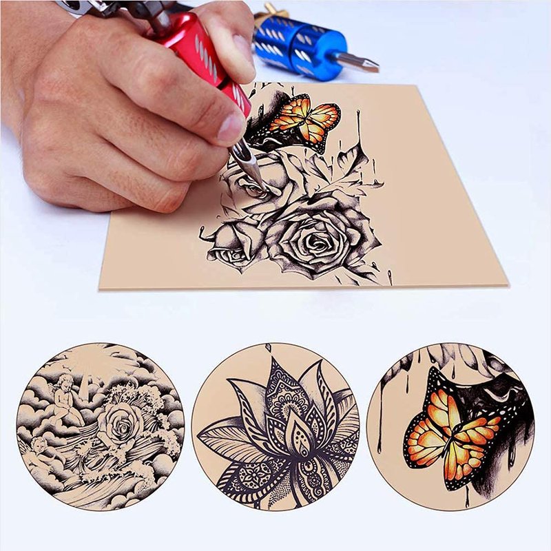 Tattoo Skin Practice Kit 29Pcs Tattoo Starter Kit for Beginners 5.9x7.9in 5Pcs Tattoo Skin A4 5Pcs Tattoo Transfer Paper 1Pcs Tattoo Stencil Gel 10Pcs Tattoo Ink Cap Tattoo Kit