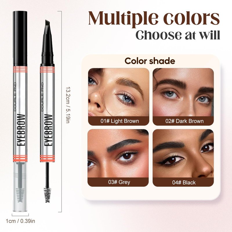 2-in-1 Eyebrow Pencil with Gel, 2026 New Dual-Ended Premium 3D Waterproof 4 Tipped Spoolie Brush Precise Brow Pen Natural Brow Makeup for All Day (Dark Brown)