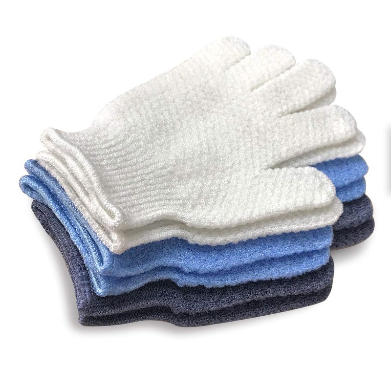 Evridwear Exfoliating Glove for Shower Men and Women, Dual Texture Bath Body Scrub Gloves Dead Skin Cell Remover for Home Spa, Massage,with Hanging Loop (3 Pairs)