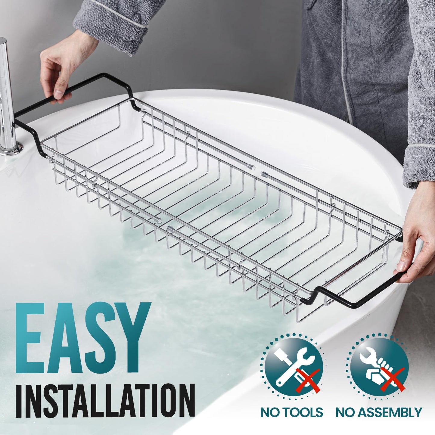 TAILI Bathtub Tray Table for Luxury Bath, Expandable Extra Wide Bthtub Caddy with Reading Holder, 304 Stainless Steel Over The Tub Bath Tray for Bathroom Accessories
