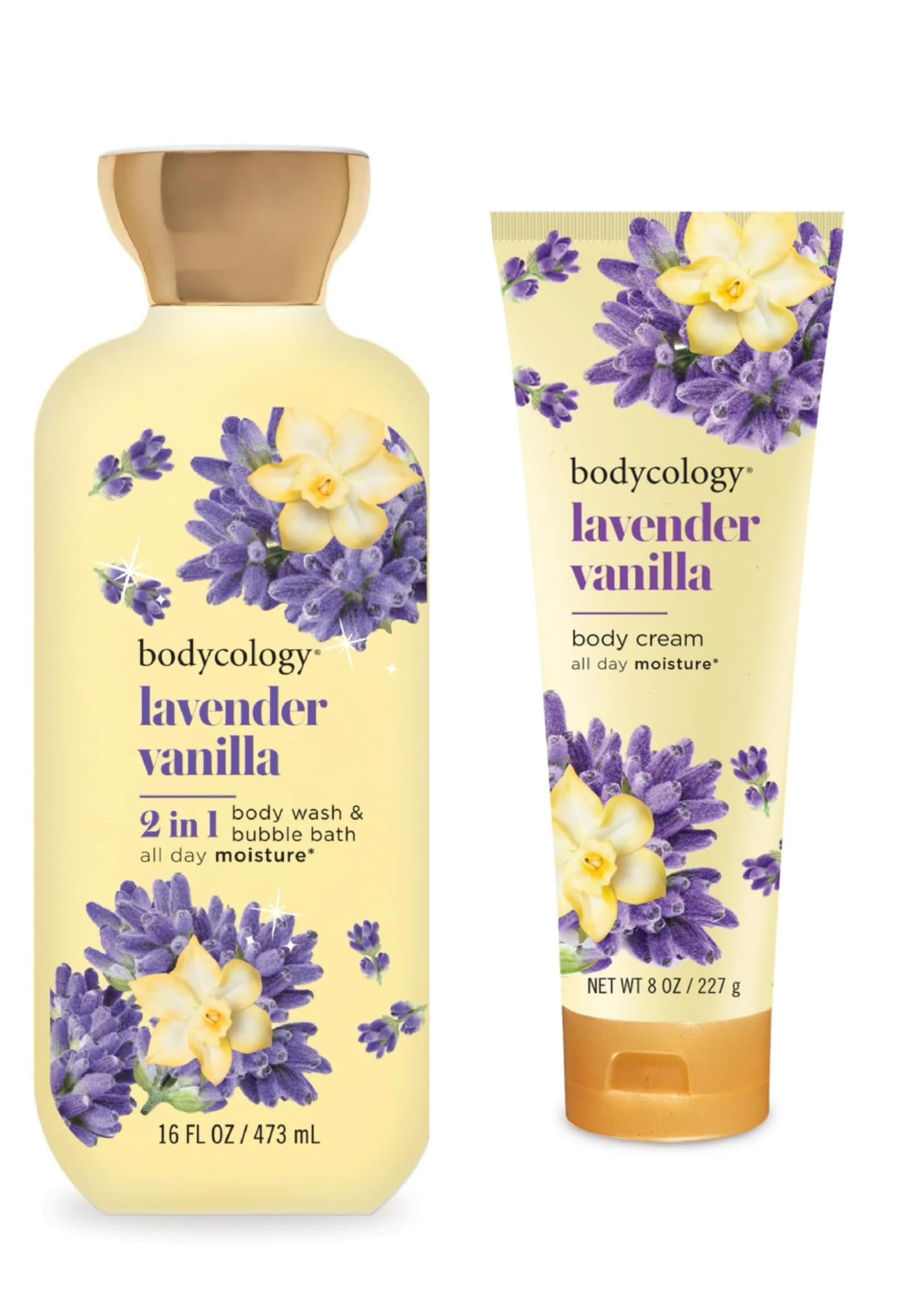 Vanilla Bath Set, 2-in-1 Body Wash and Bubble Bath 16 fl oz, Body Cream 8 oz