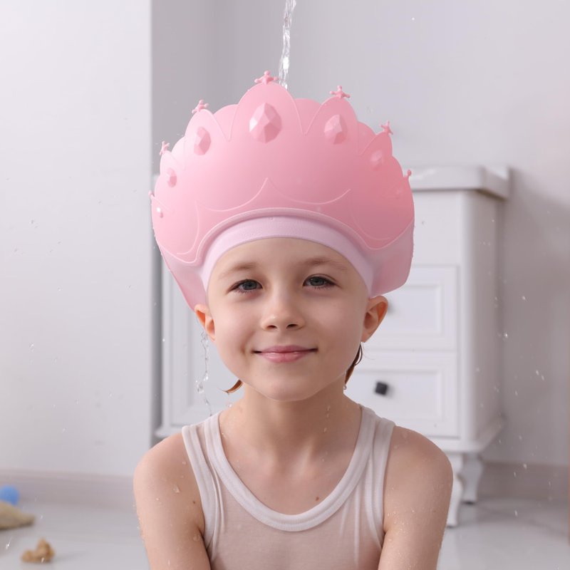 Baby Shower Cap Shield, Baby bath set shower cap, Visor Hat for Eye and Ear Protection for 0-9 Years Old Children,Cute Crown Shape Makes the Baby Bath More Fun (Pink) LiLiBBShie