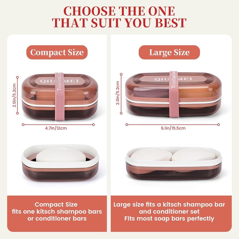 Shampoo Bar Holder - Leakproof Travel Container with Lid & Drain Tray | Includes Silicone Strap & Mesh Bag - Red, Large