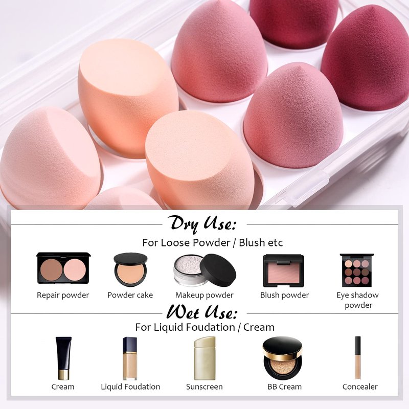 ABC Glow Beauty Blender Sponge Set – 8-Pack | Flawless Makeup Application | Latex-Free, Ultra-Soft, Reusable Makeup Sponges with Travel Case | For Liquid, Cream & Powder (Pink)