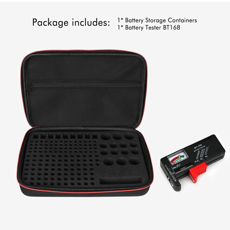 keabys Battery Organizer Holder Storage Case with Tester,Waterproof Carrying Case Bag,Battery Vault Box for Garage Organization Holds 199+ Batteries AA AAA C D 9V (Batteries are Not Included)