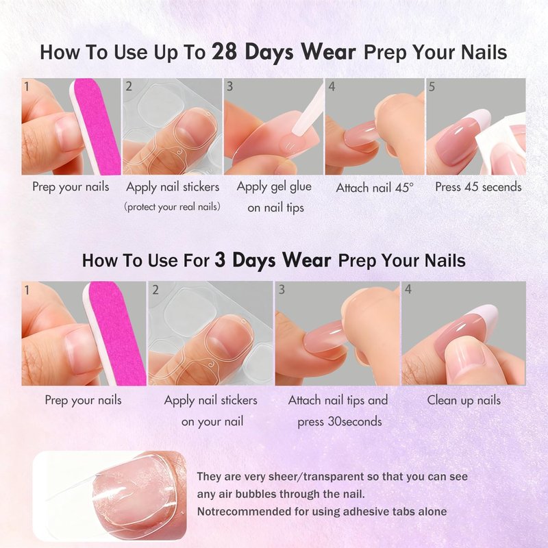 Press On Nails Short Almond - White French Tip Fake Nails with Glue | 15 Sizes, Realistic Soft Gel Design
