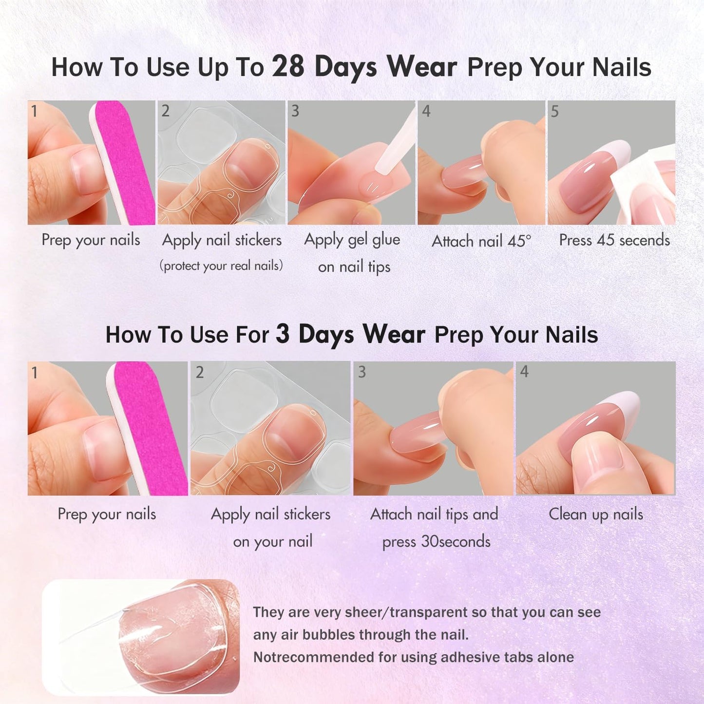 SXVME Press On Nails Short Almond, Black French Tip Press On Nails with Glue for Women, Natural French Fake Nails Press ons in 15 Sizes - 30 Soft Gel Glue On Nails Kit, Realistic Look, Classic