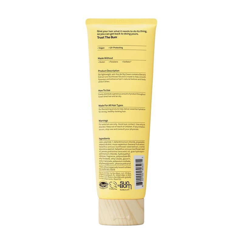 Sun Bum Revitalizing Air Dry Cream - Anti Frizz Styling Cream with Banana Extract and Sunflower Oil - Vegan - Without Parabens - UV Protecting - Helps Smooth and Enhance Natural Hair Texture - 6 fl oz