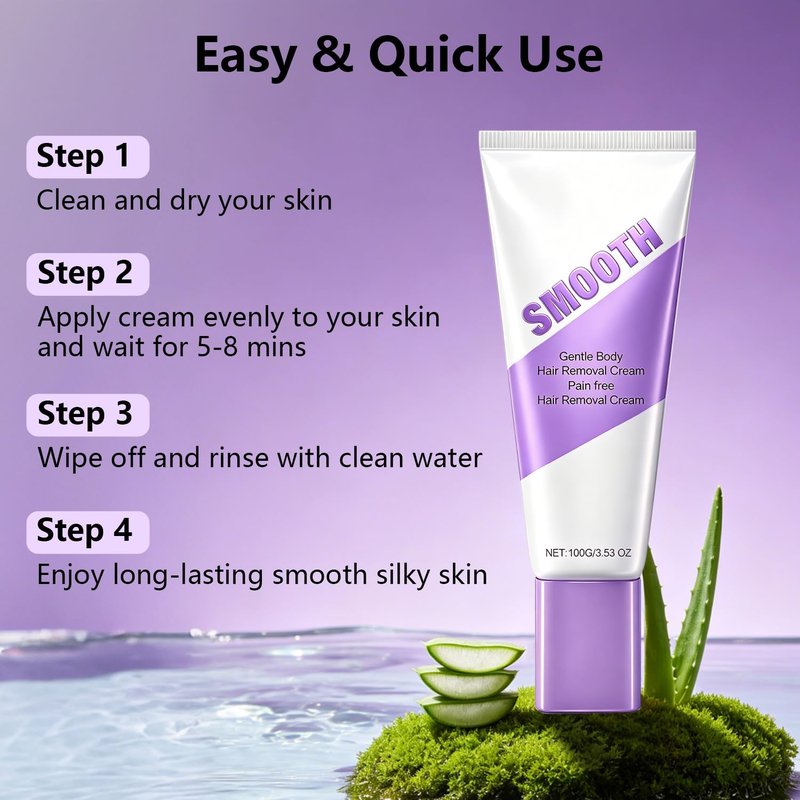 Gentle Body Hair Removal Cream for Women and Men, Moisturizing Depilatory Cream with Aloe And Hyaluronic Acid, Quick and Soothing Body Leg Hair Removal, 3.53 Oz