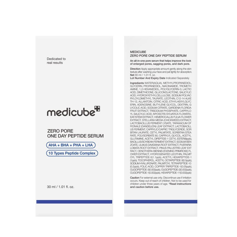 medicube Zero Pore One Day 10 Peptide Serum | Pore Refining & Oil Balancing Serum | AHA, BHA, PHA, LHA + Copper Peptide, GHK-Cu | Daily Pore-Focused Care for Firmness | Korean Skincare, 1.01 fl oz
