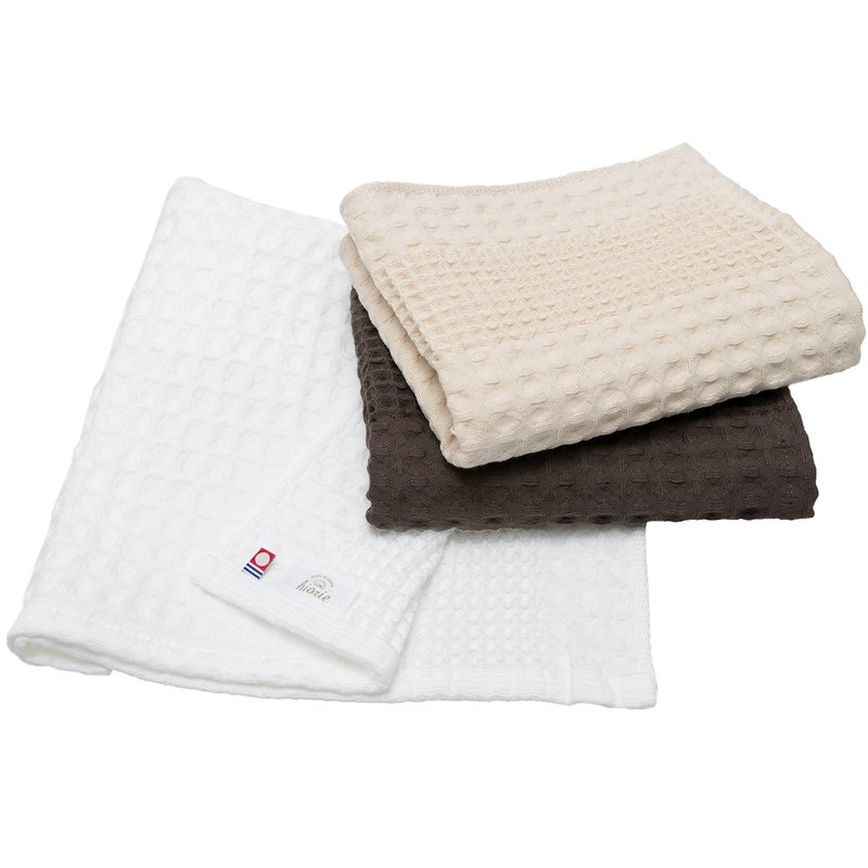 HIORIE Imabari Towel, 3-Piece Hand Towel Set, Japanese Towels, 13.3x31.4in, 100% Cotton, Lightweight, Quick Drying and Compact Towels, Waffle Design Fabric, Honeycomb, White+Beige+Brown Towels