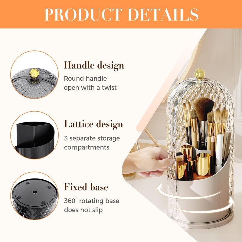 QLODFHG Concealed Toothbrush Holder, Makeup Brush Holder Organizer with Lid 360 Rotating Clear Dustproof for Dresser Tabletop Bathroom Countertop (White)