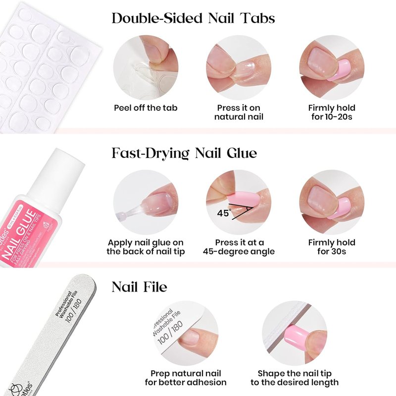 Beetles Press On Nails Kit - 720 Pcs Candy Mix | 24 Colors Short Square Nails with Glue & Stickers