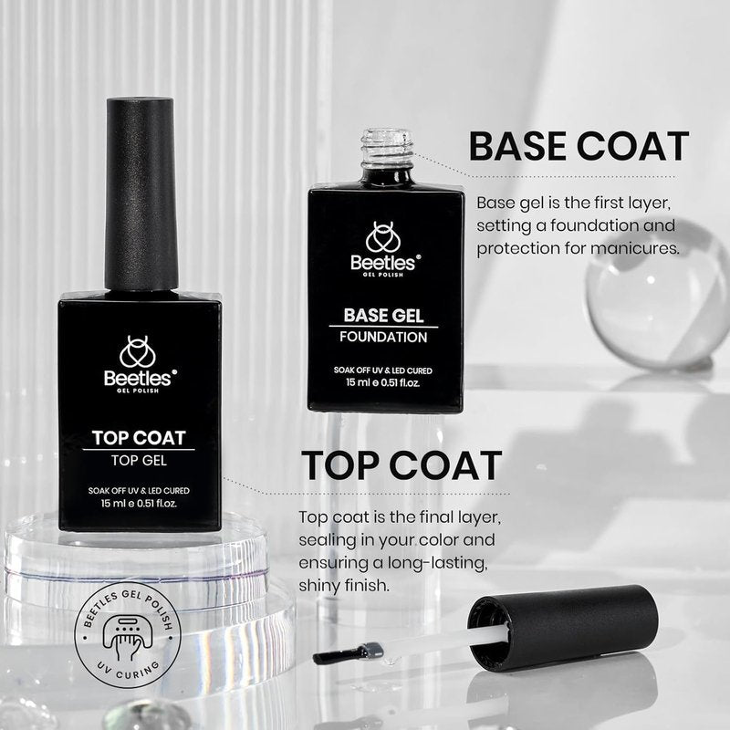 Beetles Gel Top Coat & Base Coat Set - 15ml Professional Nail Prep with Acid-Free Primer & Dehydrator