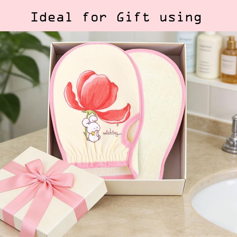 Cleanbear Exfoliating Washcloth Mitt 2 Pack – Dual Texture Bath Mitt for Shower, Fits on Hand Like a Glove, Soft Terry & Gentle Exfoliating Face and Body Scrubber, Pink