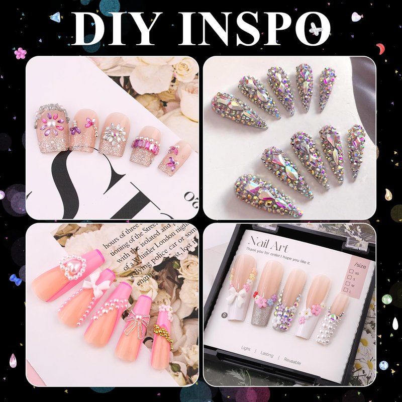 8 Boxes Nail Charms and Gems for Manicure, Flat Pearls Nail Flowers Nail Rhinestones and Charms for Nail Art, Colorful Pearl Nail Charm Nail Bows Multi Shapes Flatback Nail Design Kit Nail Accessories