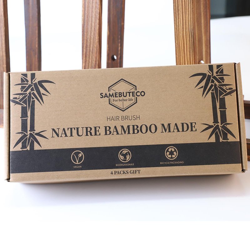SAMEBUTECO Bamboo Hair Brush Set 4 Styles Paddle Detangling Brushes for Thick, Thin, Curly, and Dry Hair Women and Girls Hair Message Brushes 2 Indoor Used 2 Outdoor Used Travel portable