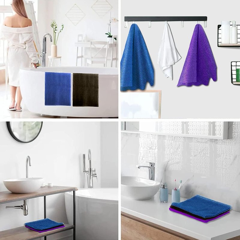 African Bath Sponge Set - Exfoliating Net Shower Scrubber for Smooth Skin | 3 Pieces (Brown, Blue, Purple)