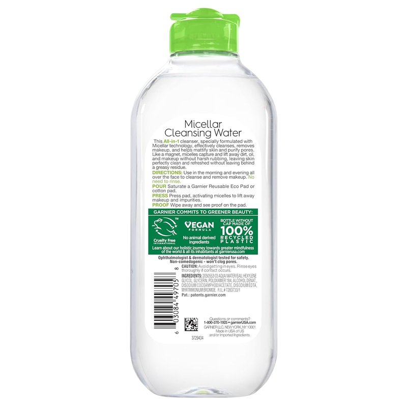 Garnier Micellar Water - Oily Skin Facial Cleanser & Makeup Remover | Mattifying, Vegan, 13.5 Fl Oz