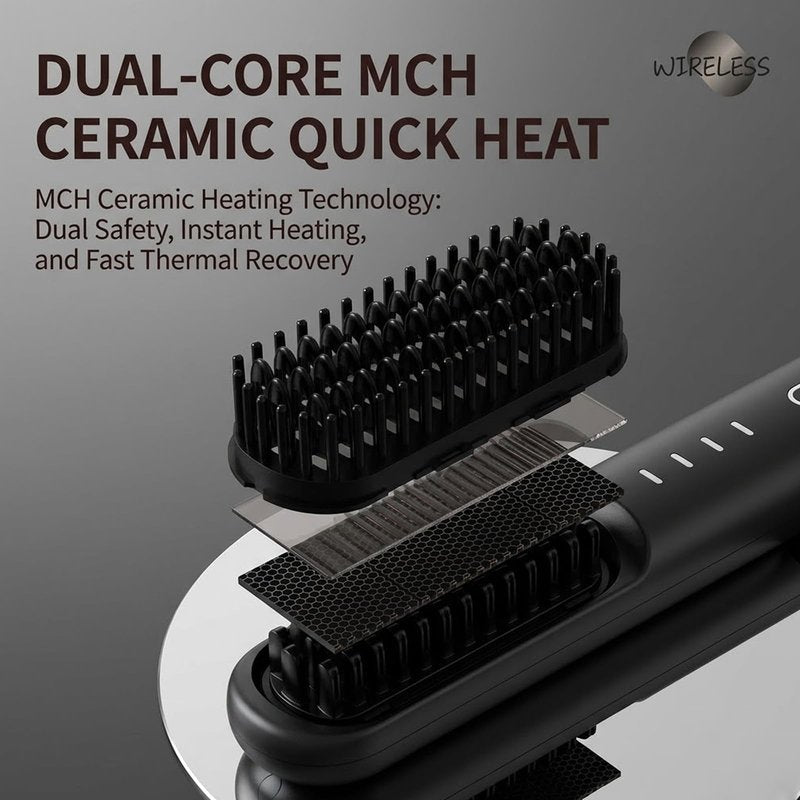 Flown Go Brush Pro Cordless Straightening Brush, Fast Heating, 3 Temp Settings with 300m Negative Ions for Frizz-Free Styling,Portable Travel Styling Tool,USB-C Rechargeable