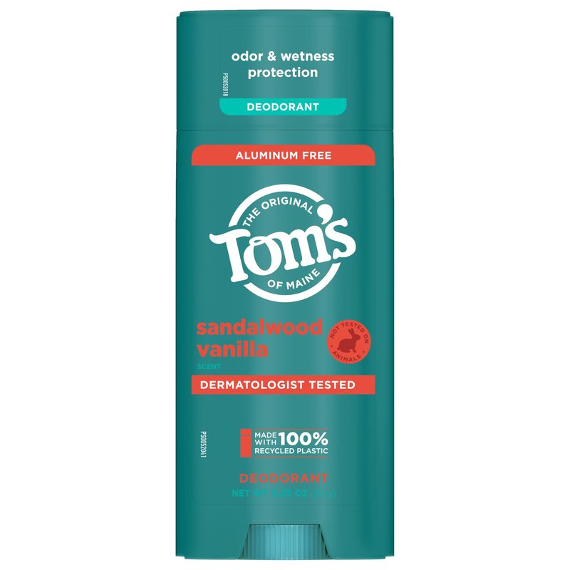 Tom’s of Maine Sandalwood Vanilla Aluminum Free Natural Deodorant For Women & Men | Goes on Clear | Odor & Wetness Protection | Naturally Derived and Moisture-Locking Ingredients | 3.25 oz