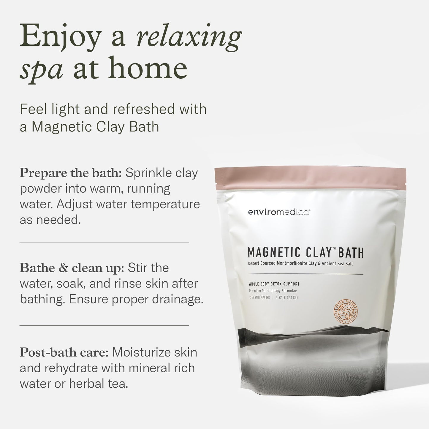 Enviromedica Magnetic Bentonite Clay Bath - Sodium & Calcium Bentonite Clay Bath Soak Powder with Himalayan Salt, Rejuvenating and Cleansing Body, Foot or Clay Mask for Face, 500g